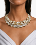 Mahariya Pearl & Zircon Diamond Statement Necklace Set – Necklace & Earrings