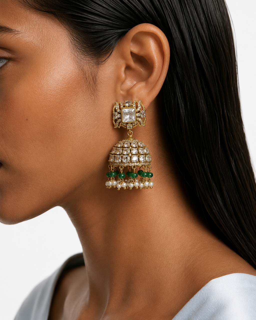 Mahariya Pearl & Zircon Diamond Statement Necklace Set – Necklace & Earrings