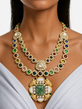 Ruhani Multicolor Moissanite Polki Kundan Double Layer Statement Necklace Set – Necklace & Earrings