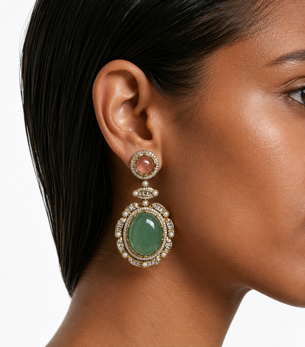 Noor-e Emerald Multi Colour & Moissanite Polki Kundan Pendant Necklace Set