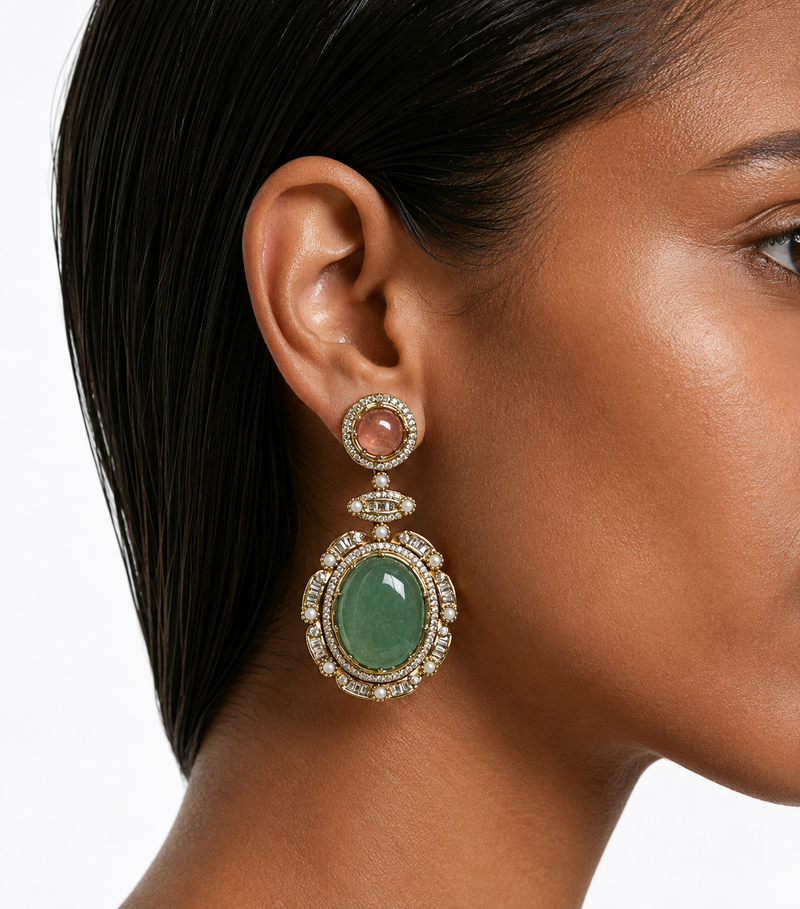 Noor-e Emerald Multi Colour & Moissanite Polki Kundan Pendant Necklace Set