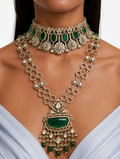 Maharani Veda & Azmira Emerald Diamond-Like Zircon Bridal Necklace Set – 2 Necklaces, Earrings & Maang Tikka