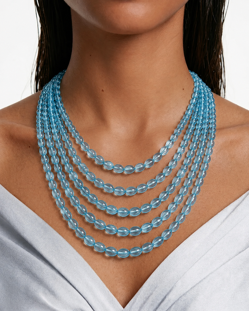 Aquarelle Aquamarine Multi Layer Beaded Statement Necklace