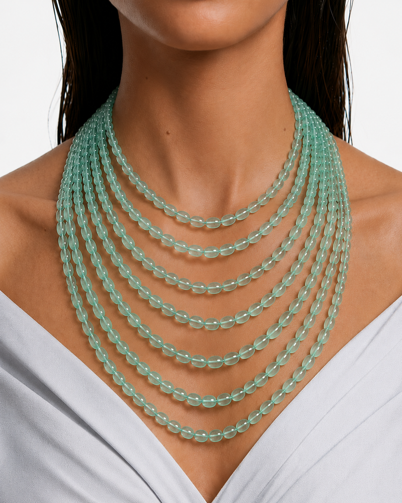 Sylvara Jade Multi Layer Beaded Statement Necklace