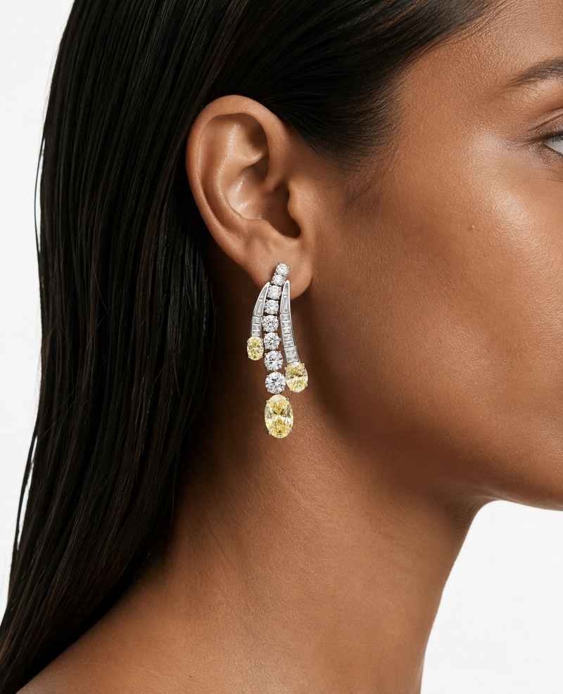 Solara Citrine Diamond-Like Zircon Necklace Set (Necklace & Earrings)