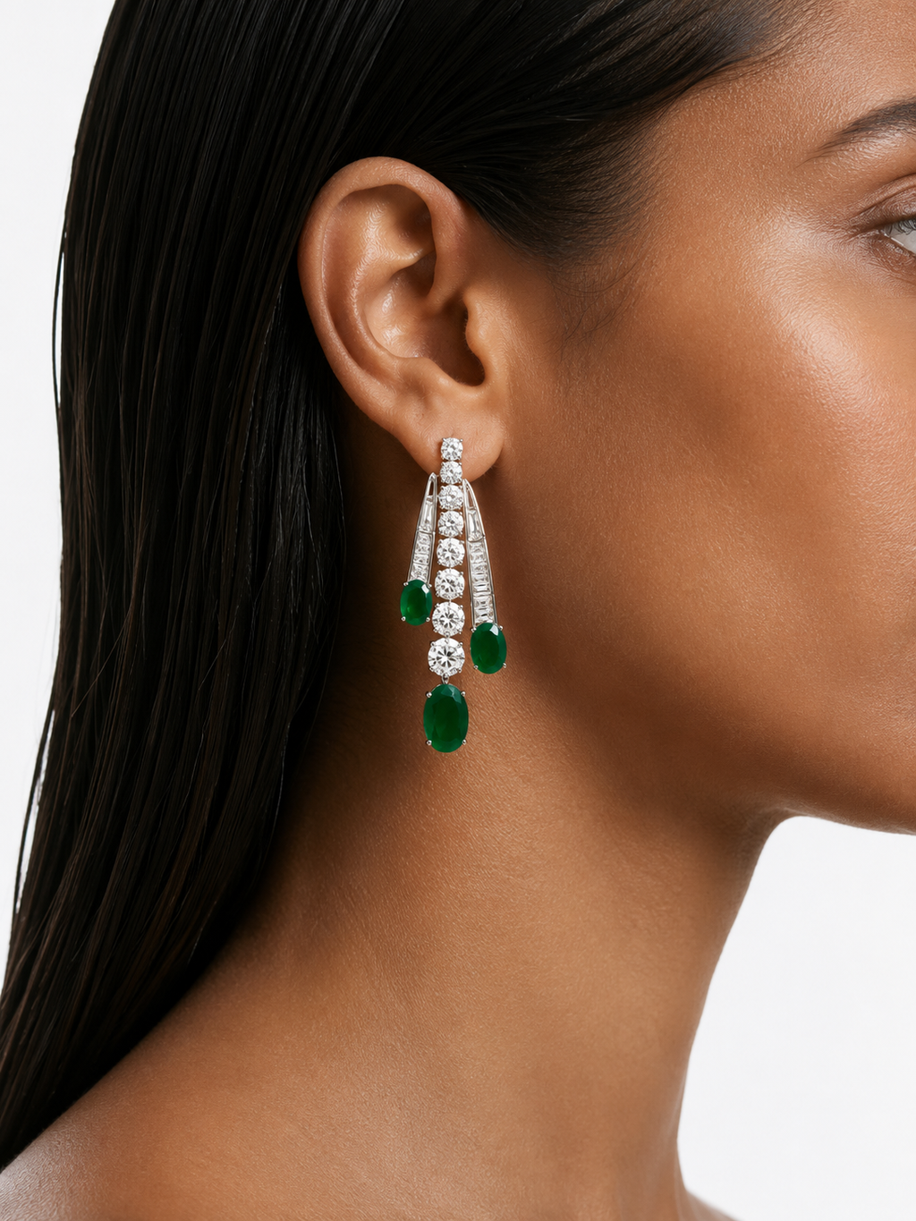 Maharani Veloura Emerald Diamond Like Zircon Double-Layer Necklace Set & Solara Emerald Diamond-Like Zircon Necklace Set (2 Necklace & 2 Earrings)