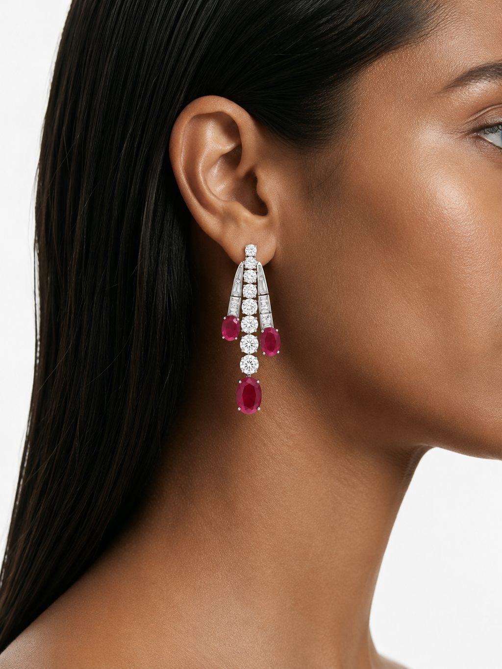 Maharani Roselle Drop Necklace Ruby and Diamond-Like Zircon Statement Necklace Set & Solara Ruby Diamond-Like Zircon Necklace Set (2 Necklace & 2 Earrings)