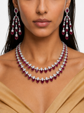 Rida Ruby Diamond-Like Zircon Double Layer Marquise Statement Necklace Set – Necklace & Earrings