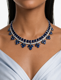 Maharani Fiorella Sapphire Diamond-Like Zircon Statement Pendant Necklace Set & Riviera Sapphire & Zircon Diamond Single Line Tennis Necklace Set (2 Necklace & 2 Earrings)