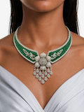 Lavina Emerald Diamond-Like Zircon with Floral Statement Necklace Set – Necklace & Earrings