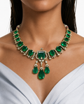 Eshal Emerald & Diamond-Like Zircon Statement Necklace Set – Necklace & Earrings