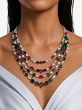 Sahar Diamond-Like Zircon with Multicolor Gemstone Drops Statement Necklace Set – Necklace & Earrings