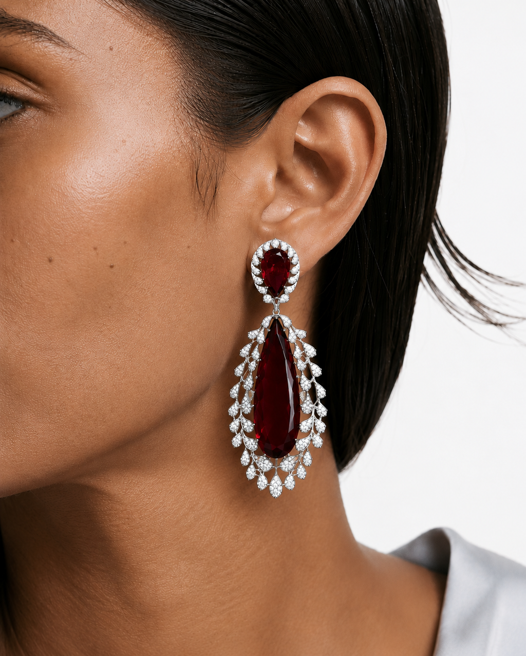 Arezoo Ruby Diamond-Like Zircon Statement Necklace Set – Necklace & Earrings