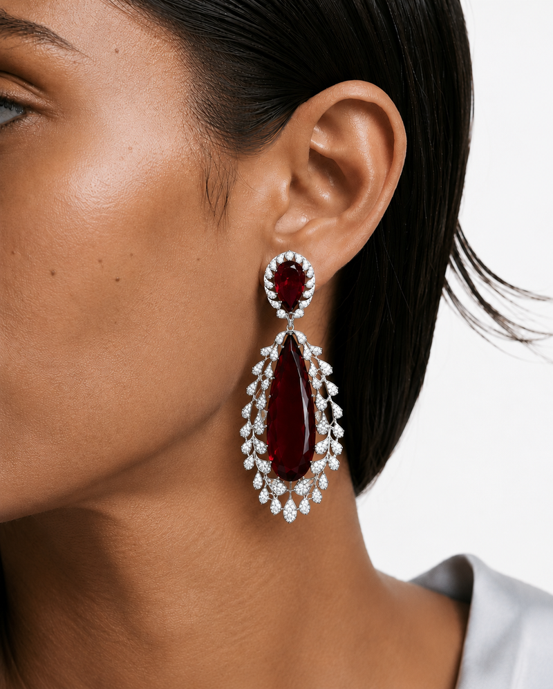 Arezoo Ruby Diamond-Like Zircon Statement Necklace Set – Necklace & Earrings