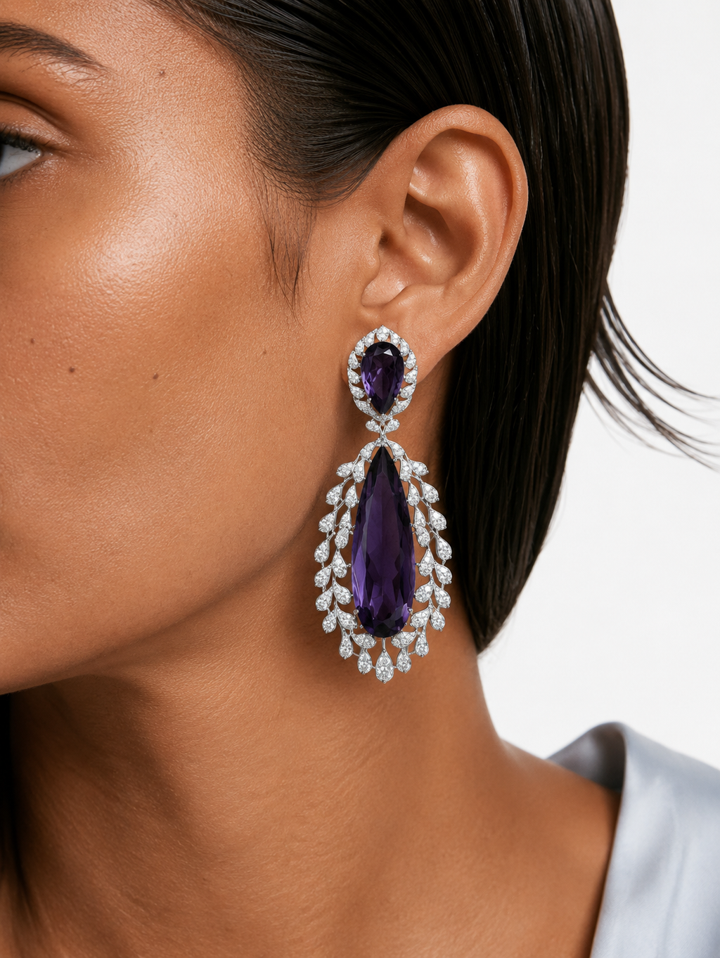 Arezoo Purpel Diamond-Like Zircon Statement Necklace Set – Necklace & Earrings