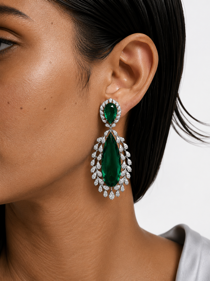 Arezoo Emerald Diamond-achtige zirkoon statement kettingset – ketting en oorbellen
