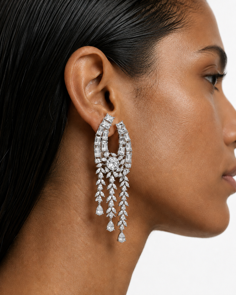 Zarina Diamond-Like Zircon Statement Necklace Set – Necklace & Earrings