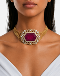 Afsana Ruby Gold-Tone Moissanite Polki Kundan with Zircon Diamond Detailing Choker Necklace Set – Necklace & Earrings