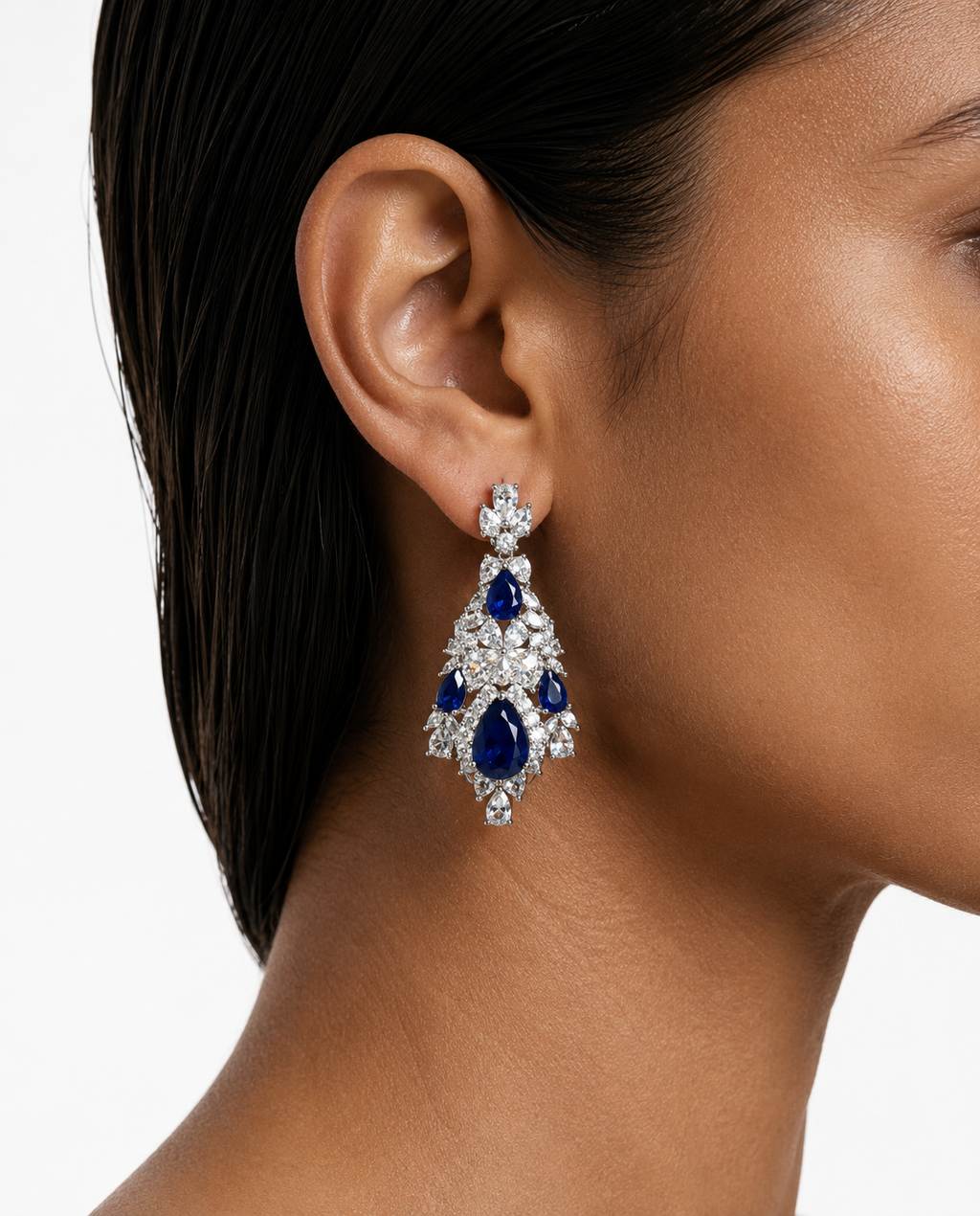 Nayessa Sapphire Diamond-Like Zircon Teardrop Statement Necklace Set – Necklace & Earrings