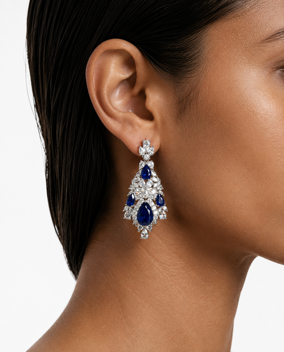 Nayessa Sapphire Diamond-Like Zircon Teardrop Statement Necklace Set – Necklace & Earrings