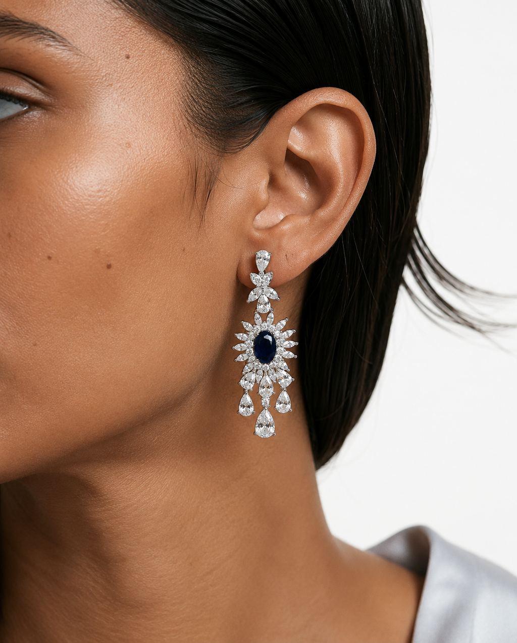 Elisia Sapphire Diamond-Like Zircon Floral Necklace Set – Necklace & Earrings