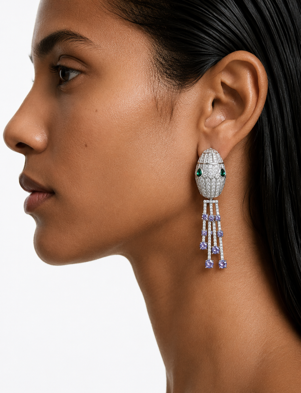 Serafina paarse diamantachtige zirkoon statement kettingset – ketting en oorbellen