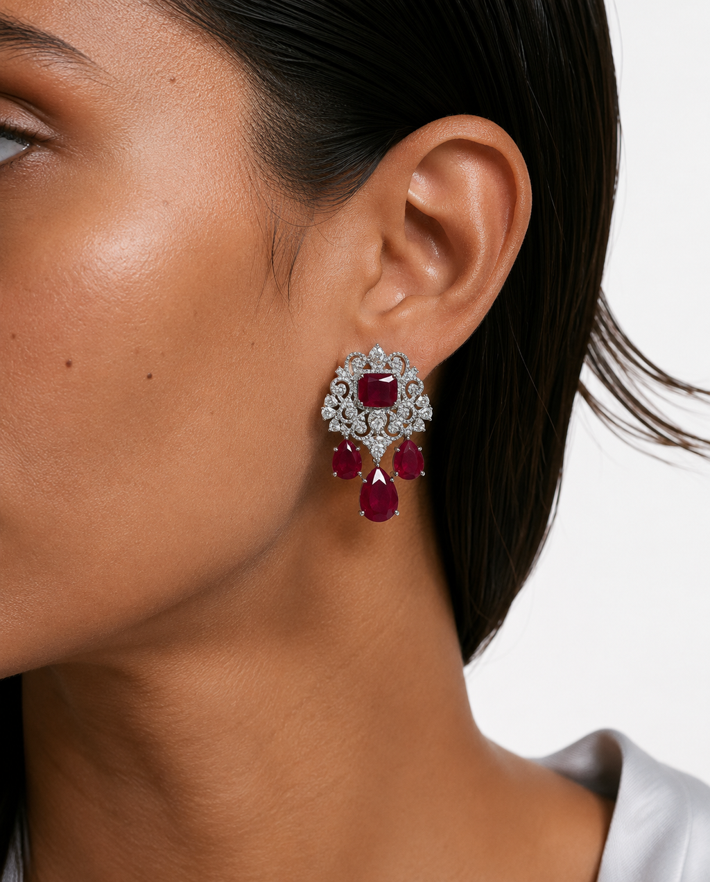 Nareesa Ruby Diamond-Like Zircon Statement Necklace Set – Necklace & Earrings