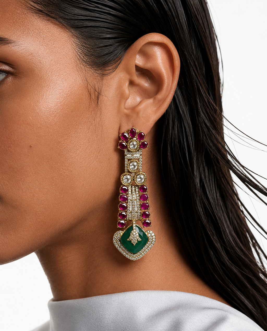 Zareen Emerald & Ruby Polki Kudan Statement Necklace Set – Necklace & Earrings