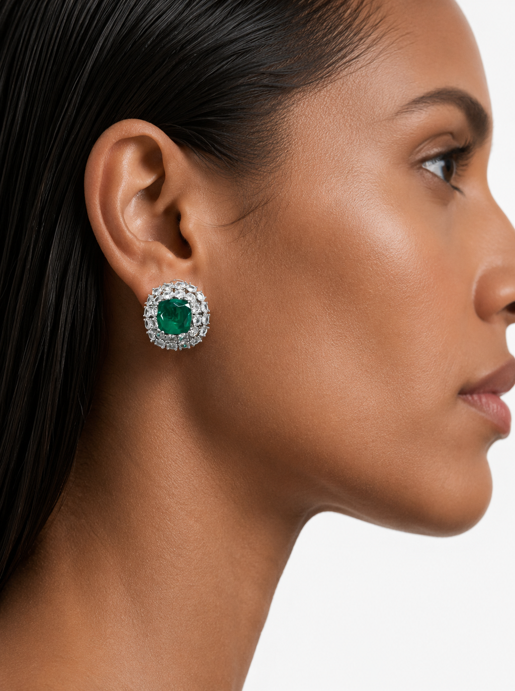 Aylaan diamantachtige zirkoon met smaragd statement choker kettingset – ketting en oorbellen
