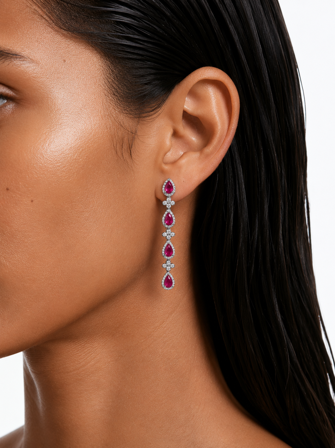 Naeva Ruby Drops Diamond-Like Zircon Necklace Set – Necklace & Earrings
