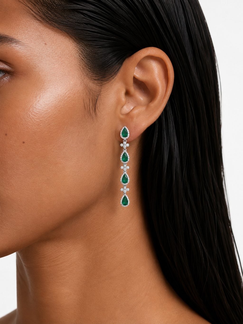 Naeva Emerald Drops Diamond-Like Zircon Necklace Set – Necklace & Earrings