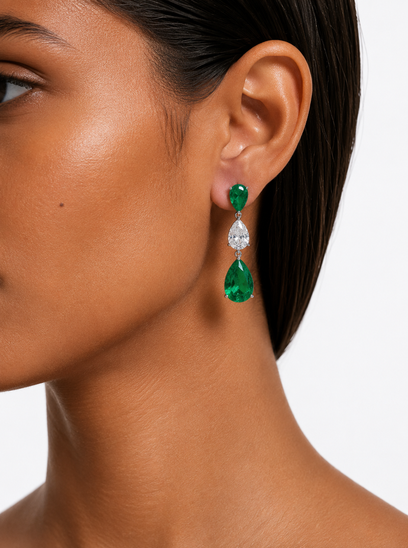 Mireya Emerald Diamond-Like Zircon Teardrop Necklace Set – Necklace & Earrings