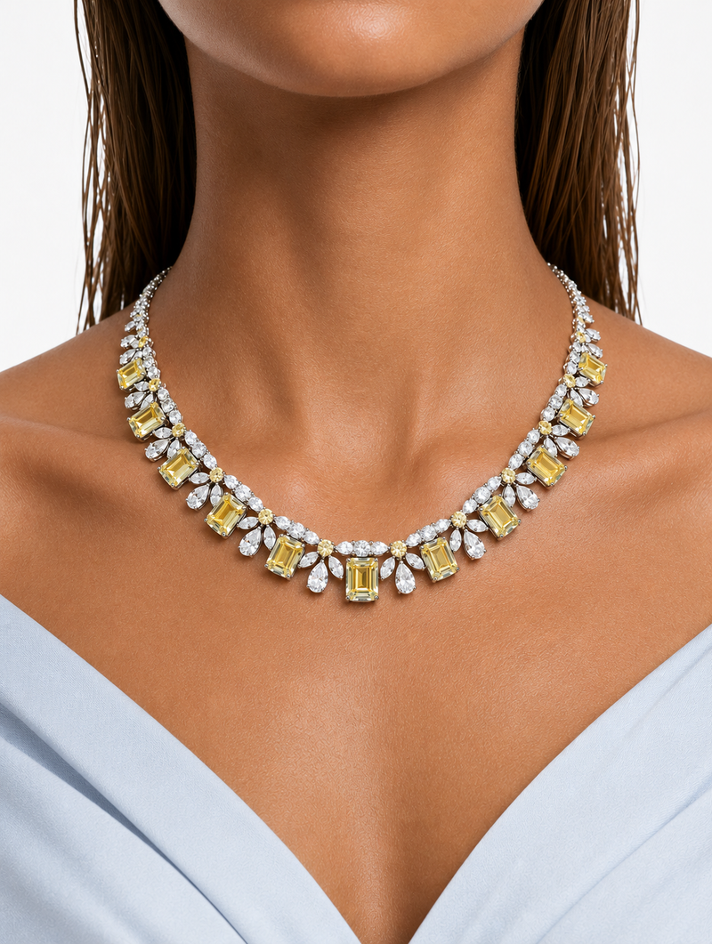 Rosina Citrine & Diamond Necklace Set (Necklace & Earrings)