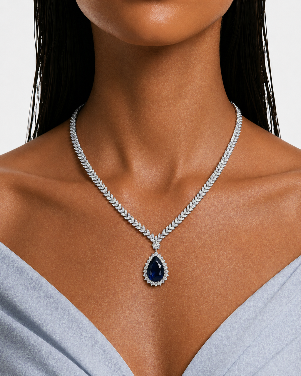 Ariya Sapphire Diamond-Like Zircon Pendant Necklace Set (Necklace & Earrings)