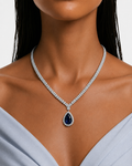 Ariya Sapphire Diamond-Like Zircon Pendant Necklace Set (Necklace & Earrings)