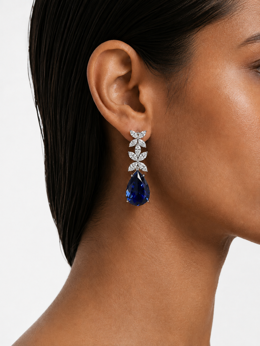 Ruveya saffier diamantachtige zirkoon statement kettingset – ketting en oorbellen
