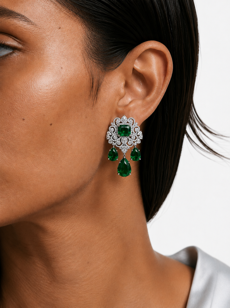 Nareesa Emerald diamantachtige zirkoon statement kettingset – ketting en oorbellen