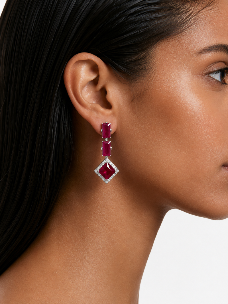 Valeza Ruby Diamond-Like Zircon Link Necklace Set – Necklace & Earrings