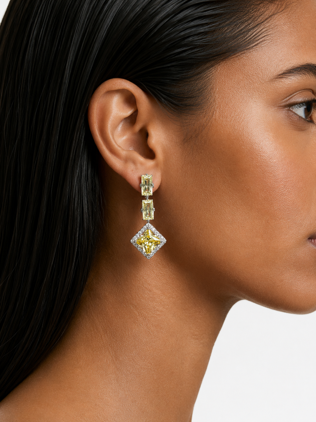 Valeza Citrine Diamond-Like Zircon Link Necklace Set – Necklace & Earrings
