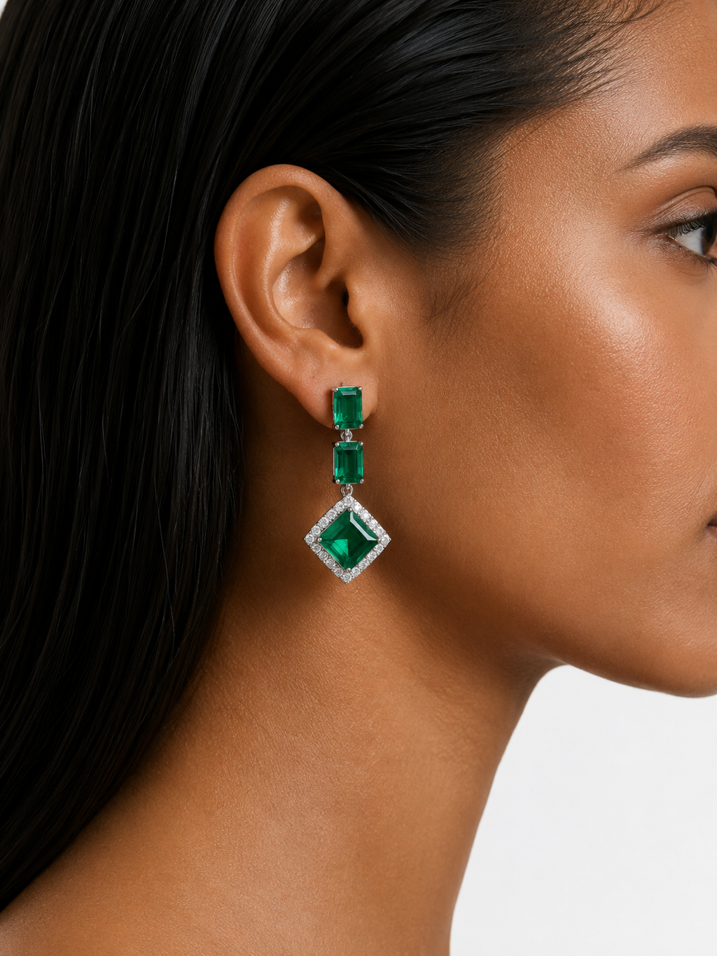 Valeza Emerald Diamond-Like Zircon Link Necklace Set – Necklace & Earrings
