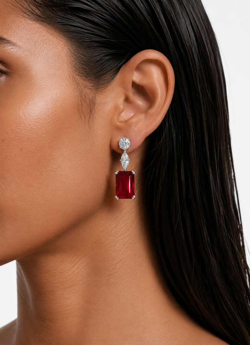 Aizara Ruby Diamond-Like Zircon Statement Necklace Set – Necklace & Earrings
