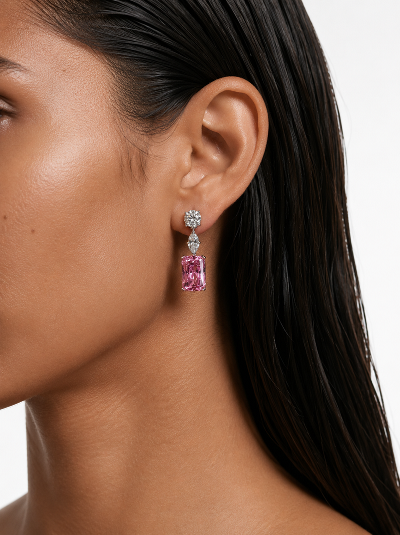 Aizara Pink Diamond-Like Zircon Statement Necklace Set – Necklace & Earrings