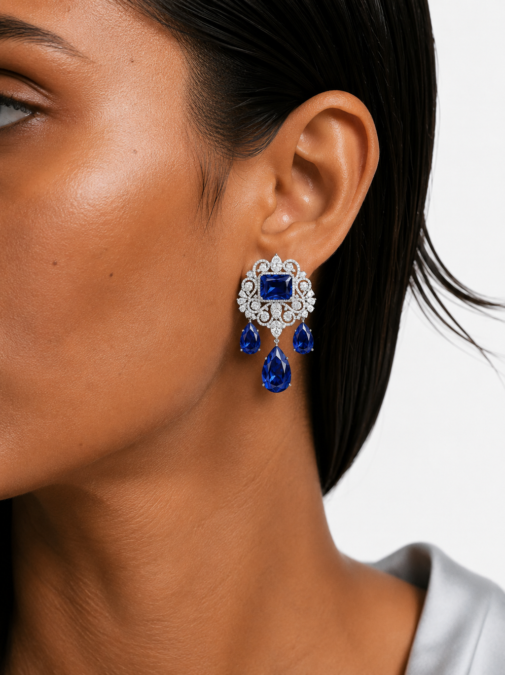 Nareesa saffier diamantachtige zirkoon statement kettingset – ketting en oorbellen