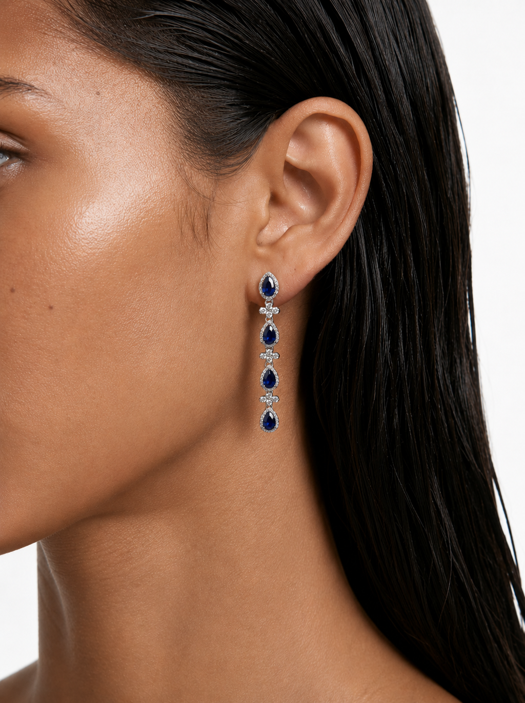 Naeva Sapphire Drops Diamond-Like Zircon Necklace Set – Necklace & Earrings