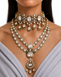 The Mahal Moissanite Choker & Sirin Two Layered Polki Kundan Luxe Necklace Set — Maharani set of two — Prerto