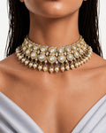 Aqsa Pearl Moissanite Polki Kundan Statement Luxe Necklace Set by Prerto