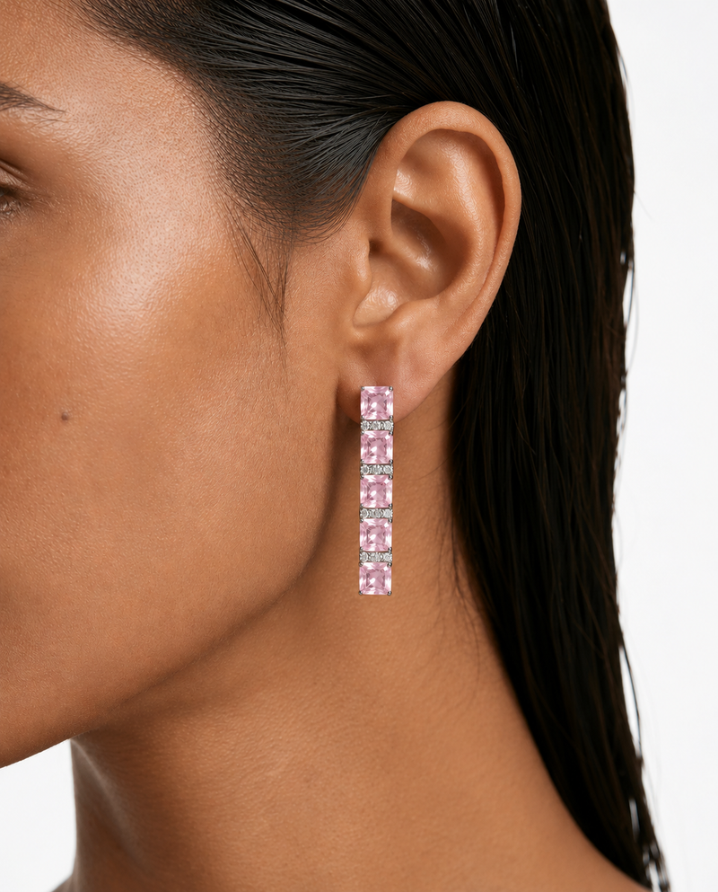 Maharani Aarohi Pink Diamond and Diamond-Like Zircon with Enamel Detailing Necklace Set (Necklace & Earrings)