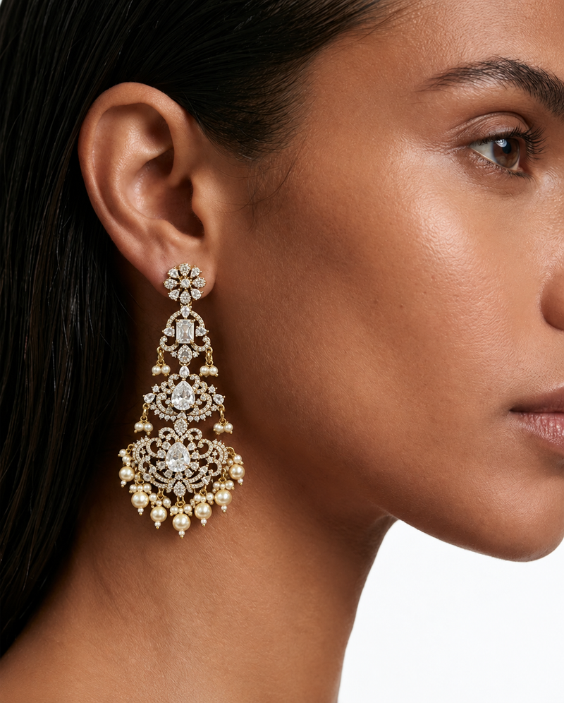 Zoyael Pearls & Moissanite Polki Kundan with Zircon Diamond Detailing Layered Necklace Set – Necklace & Earrings