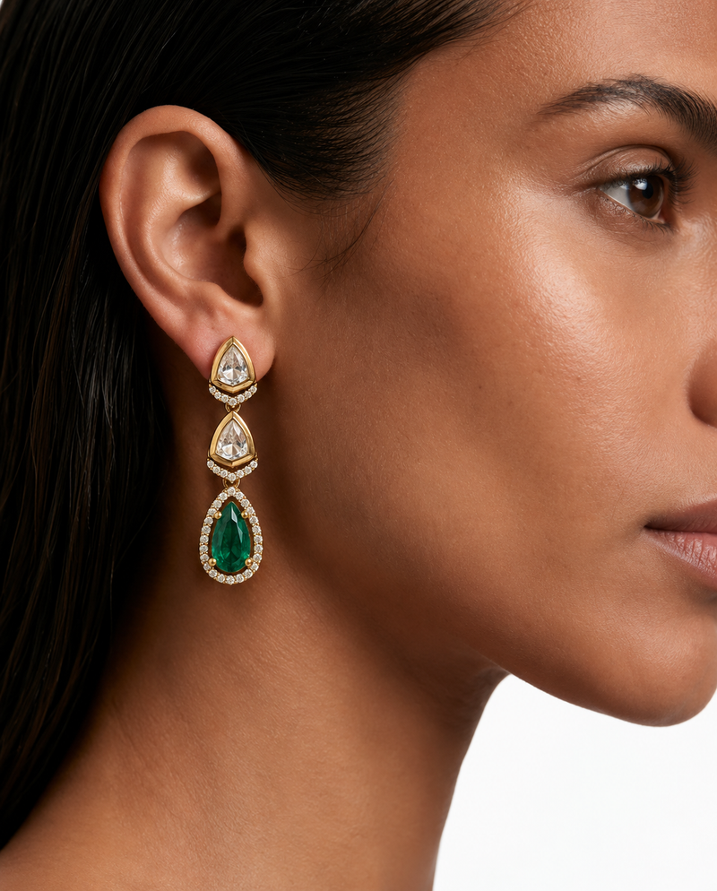 Nysa Emerald Pear Drop Moissanite Polki Kundan Necklace Set – Necklace & Earrings