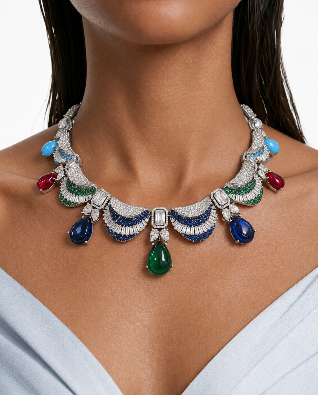 Cyrene Multicolor Drops & Diamond-Like Zircon Necklace Set – Necklace & Earrings